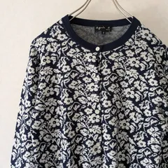 【agnès b.】アニエスベー シルク混 花柄カーディガン ネイビー サイズ3 used レディース古着
