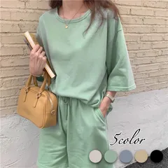 セットアップ Tシャツ パンツ レディース カジュアル 短パン ルームウェア 楽ちん 可愛い ゆったり ⚫︎green⚫︎ 【送料無料】【数量限定】【安心/安全・追跡可能配送】 ♠のサムネイル