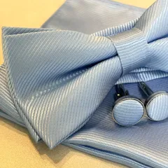 蝶ネクタイ　メンズ　ブルー　青　カフスボタン　ポケットチーフ　披露宴　新郎　無地　結婚式　フォーマル　お色直しウェディング　n13