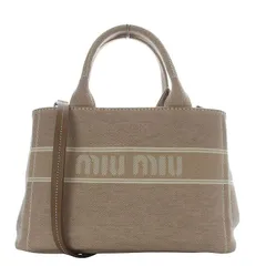 ミュウミュウ miumiu ジャガード ロゴ デニム 2way トートバッグ ショルダーバッグ 斜め掛け キャンバス キャメル 5BA219 /YO1 ■OH