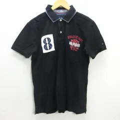 C■トミーヒルフィガー/TOMMY HILFIGER 胸ロゴ刺繍 半袖ポロシャツ【L】黒/MENS■113■【中古】