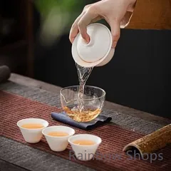 新品! 茶道 旅行用コンパクトセット 蓋碗煎茶器 磁器製 中国台湾茶器 収納ケース付き 日本茶道具 アウトドア おしゃれ茶器 ギフト向け kkkpmo