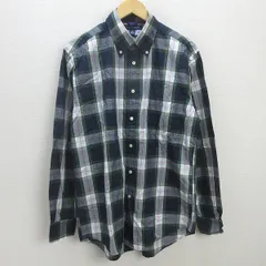 C■トミーヒルフィガー/TOMMY HILFIGER ボタンダウン チェック柄 長袖シャツ【M】緑紺/MENS■113【中古】■