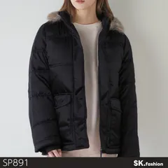 美品 OLD NAVY オールドネイビー ダウンコート 長袖 フード付き フェイクファー襟 中綿入り 防寒仕様 　ブラック　 【SP891-00】 送料無料　古着　レディース