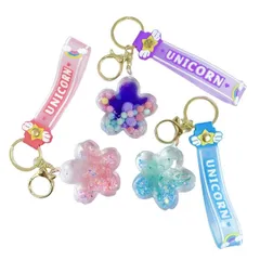 ゆめかわ 桜 アクリル キーホルダー ３色 かわいい リキッド ユニコーン ストラップ付き さくら 花型 チェリーブロッサム キーチェーン パステルカラー 液体キーホルダー スパンコール  ラメ入り キラキラ 可愛い ピンク ブルー パープル　AU213