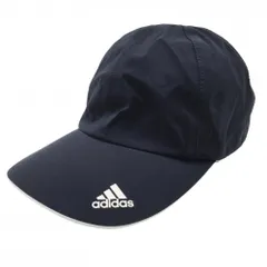 【美品】アディダス キャップ ネイビー ロゴ白 裏地メッシュ ポリウレタンフィルムラミネート  フリー(56-58cm)  ゴルフウェア adidas