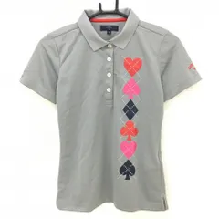 【超美品】キャロウェイ 半袖ポロシャツ グレー×レッド 一部トランプ柄 レディース M ゴルフウェア Callaway