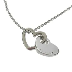 セリーヌ CELINE VINTAGE ヴィンテージ 2連 ロゴ ハート ネックレス ペンダント SILVER 925 シルバー ブランド古着ベクトル 中古☆AA★▲■250628