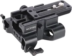 NICEYRIG 汎用ベースプレート クイックリリースカメラプレート 15mmロッドクランプ付き 1/4と3/8インチネジ穴付き ロッドサポート DSLR装備用クイックリリースプレート QRプレート 着脱容易 ー545( アルカタイプ対応)