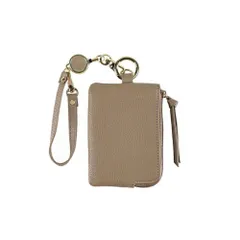 ☆ グレーベージュ ☆ LIZDAYS 本革マルチミニポーチ LIZDAYS パスケース コインケース リール付き 落ちない 定期入れ レディース キーケース 小銭入れ 本革 カード入れ カードケース キーリング ミニポーチ カラビナ リズデイズ