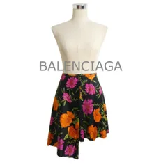 未使用 BALENCIAGA バレンシアガ ラップスカート 巻きスカート 膝丈 花柄 総柄 ナイロン×ポリウレタン ブラック マルチカラー サイズ34 レディースのサムネイル