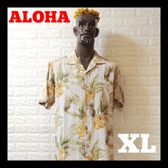OLDアロハシャツParadise Foundモンステラ☆XL☆ココナッツボタン 