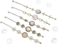 PH PandaHall 5本セット ブレスレット作り 5種 手芸ブレスレットパーツ ミール皿付き 10個透明カボション付き ステンレス ミール皿25mm アクセサリーパーツ( ミックスカラー)