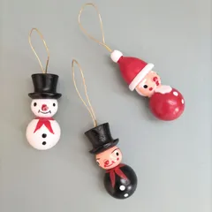サンタ・スノーマン・煙突掃除人　オーナメント3点セット　ドイツ木工芸品　ドイツ雑貨　クリスマスツリー飾り　木製インテリア　木製雑貨　木製人形　雪だるま