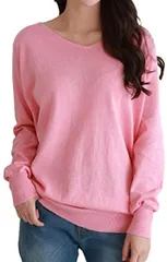 Sleeping Sheep(スリーピング シープ) スリーピングシープ ゆったり ちょいなが Vネック コットン ニット 無地 ロング セーター シンプル チュニック 大きいサイズ レディース(スモークピンク,  4L-5L)