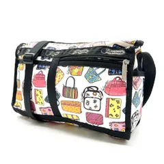 【良品】 LESPORTSAC レスポートサック斜め掛け ショルダーバッグ トートバッグ マルチカラー 総柄 ナイロン レディース ホワイト 白色 ブラック 黒色
