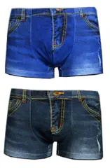［フリーク代官山］ボクサー パンツ 2枚 セット デニム風 ブリーフ 部屋着 ニット トランクス 綿混 フェイク ジーンズ 短パン ショート パンツ (XXL) [ブルー] [2XL]
