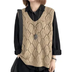 ☆ ベージュ ☆ フリーサイズ ☆ ニットベスト レディース  ベスト 透かし編み レディース ニットベスト 透かし編みニット サマーベスト サマーニット チョッキ ジレ ウェストコート ノースリーブ ニット Vネック 春 秋 春秋 秋冬 おしゃれ かわいい