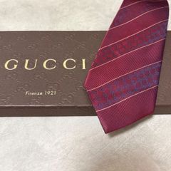 美品 GUCCI グッチ シルク 100％ ボルドー ワインレッド ストライプ254-701