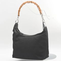 GUCCI グッチ バンブー 竹 ハンドバッグ ワンショルダーバッグ キャンバス レザー ブラック シルバー金具 レディース （231）