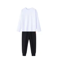 2点セット 長袖 白Tシャツ 1枚 と 黒色 スウェットズボン 1枚 子供服 90 100 110 120 130 140 150