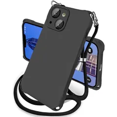 iphone 14Plus ケース シリコン 耐衝撃 斜めがけ ショルダー タイプ カバー 紐付き 織りストラップ付き 肩掛け 首掛け アイホン 14プラス ケース 米軍MIL規格 SGS認証 スマホケース 携帯ケース ストラップホール付き 薄型 ソフトケ 0