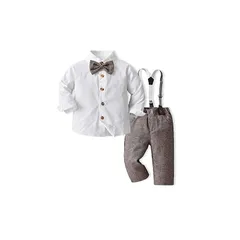 【新品】 [Volunboy] 男の子 フォーマル 子供 スーツ 子供服 ベビー服 長袖シャツ+長ズボン+ 蝶ネクタイ+サスペンダー4点セット おしゃれ 卒園式 入園式 入学式 結婚式 誕生日 80-130cm (ホワイト01,110) 1