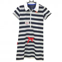 【美品】ルコックゴルフ 半袖ポロワンピース 白×ネイビー ボーダー  レディース L ゴルフウェア le coq sportif