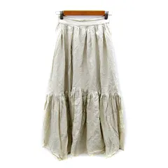 アズールバイマウジー AZUL by moussy フレアスカート ロング丈 マキシ丈 無地 切替 リネン 麻 F アイボリー /SY16