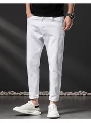 新作 デニムパンツ　微ストレッチ入り　春夏大人気　メンズ*新品　ジーンズ　Gパン　ボトムス　カジュアル　ホワイト 白　W36-W48