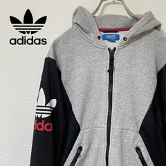 両腕に目立つトレフォイルロゴ！レアなアディダスフルジップ裏起毛パーカー(M)
