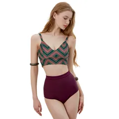[CECN] [VIKINI VENDER] ビキニベンダー 水着 レディース 体型カバー ビキニ 韓国 人気 ブランド 韓国らしい おしゃれ な ジオメトリック柄 幾何学柄 ハイウエスト 正規代理店 Sサイズ 03112 [Sサイズ/ブラウン系] [S-M]