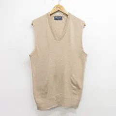 M/古着 ニット ベスト メンズ 80s 無地 Vネック ベージュ カーキ 24oct23 中古 トップス