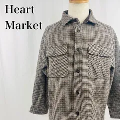 Heart Market　ハートマーケット　F　ブラウン　茶色　千鳥格子　総柄　レギュラーカラー　長袖ネルシャツ 3487