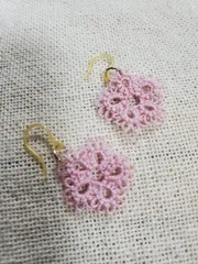 タティングレース　ピアス　ピンク系　No.3