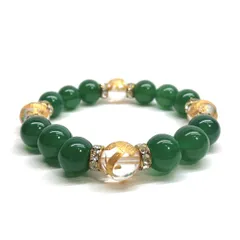12mm 四神獣金彫水晶×緑瑪瑙 パワーストーン ブレスレット天然石 運気上昇 開運 金運 健康運 お守り 青龍 白虎 玄武 朱雀 （ゴールド）メンズ・レディース　男性・女性　数珠ブレス　開運  [6]