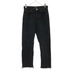 ザラ ストレートデニムパンツ 6 ブラック ZARA ボタンフライ カットオフ レディース