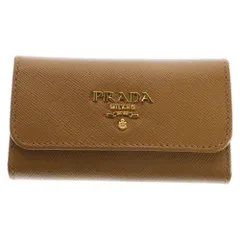 PRADA (プラダ) サフィアーノ 6連キーケース キーリング キーホルダー バッグチャーム ブラウン キャメル ゴールド金具 レザー 1M0222