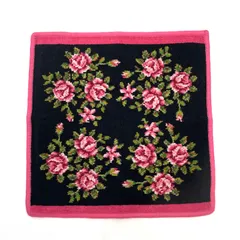 Y507-262　FEILER　フェイラー　タオルハンカチ　1枚　花柄　ブラック×ピンク