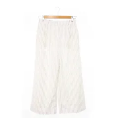 グローバルワーク GLOBAL WORK パンツ スラックス ワイド ストレート ハイウエスト メッシュ裏地 バックゴム ストライプ M 白 ホワイト /AH6 ☆