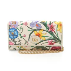 グッチ GUCCI ショルダーバッグ GGマーモント フローラ 577343 ホワイト/フラワー柄 キャンバス レザー フローラプリント チェーンウォレット レディース Used A