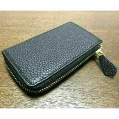 【高級本革】キーケース L字ファスナー カード収納2枚 レディース ブラック