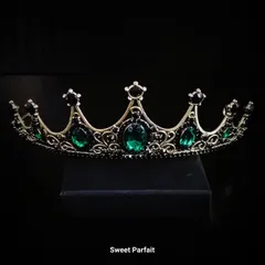 【新品未使用】ティアラ (3色:ベージュ,ブラック,グリーン) ヘアアクセサリー ヘッドアクセサリー パーティー 成人式 結婚式 イベント プリンセスやヴィランのコスプレ衣装にも☆  　　　CHHA200701001