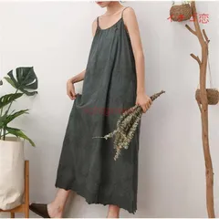 キャミワンピース ワンピース ロング リネン 夏 キャミソール ロング丈 ビーチ レディース 綿麻風 体型カバー ビーチ 海 フラワー刺繍 可愛い 大人 キャミソール