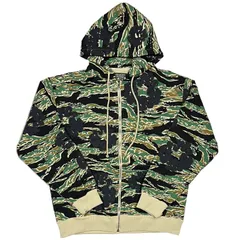 デニムティアーズ  フラワープリント カモデザイン ジップアップパーカー グリーン