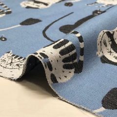 エモエモ　コットンジャガード ねこ　ブルー　50ｃｍカットクロス