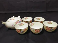 有田焼 花柄 湯呑５客と急須セット / 和食器    蔵出し・未使用品
