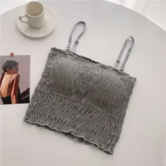 ☆ グレー ☆ ベアトップ チューブトップ インナー  チューブトップ カップ付 ベアトップ キャミソール ブラトップ キャミ ショート丈 シャーリング ストラップ付 フリル カジュアル シンプル 無地 ダンス お出かけ 通勤 通学 おしゃれ かわいい 春 夏