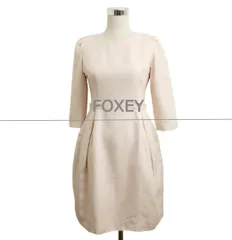 美品 FOXEY BOUTIQUE フォクシーブティック ワンピース ドレス シルク100％ ボックスプリーツ クルーネック 七分袖 膝丈 ピンク系 サイズ40 レディース 古着 中古