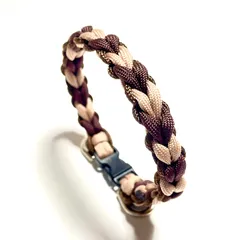 ペット用品　🐕‍🦺 犬の首輪　🐈 猫の首輪　犬猫　パラコード4㎜ & 2㎜／ 3色編み　内寸24㎝　ハンドメイド　ダークブラウン＆ ピンクベージュ　🤎 ハート編みの首輪 / Dカン2個 🤎　🐈ネコちゃん＆超小型犬〜小型犬向き …🐕‍🦺